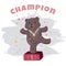 Little champion bear. Cartoon cute character, baby bear the winner.