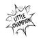 Little champion slogan in comic explosion waves on white background