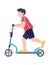Little cheerful boy ride scooter, children kid funny spend time means transport cartoon vector illustration, isolated on