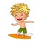 Little cheerful boy surfing on the board