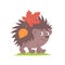 Little cheerful hedgehog with autumn leaves on the back