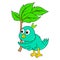 Little chick brings big leaves for umbrella, doodle icon image kawaii