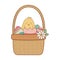 Little chick with egg broken in basket floral easter character