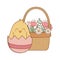 Little chick with egg broken in basket floral easter character