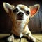 Little chihuahua sitting on wooden floor with studio lights.generative AI