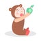 Little Child in Bear Suit with Apple Cartoon Icon