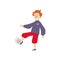 Little child boy playing football or soccer, flat vector illustration isolated.