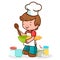 Little child chef with kitchen utensils. Vector Illustration