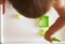 Little child engaged in playdough modeling at table, top view. lifestyle