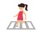 Little child girl crossing road on crossroads flat vector illustration isolated.