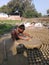 A little child making earthenware in a village of india.