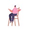 Little Child Sitting On Stool. Serene Girl Character Sitting Gracefully On A Chair, Gesturing And Communicate