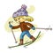 Little child skiing flat vector illustration. Smiling kid in warm clothes cartoon character. Happy childhood activity