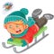 Little child slides on a sled