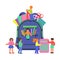 Little children on backpack with stationery