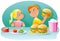 Little children boy and girl eating healthy junk food lunch