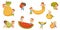 Little Children Carrying and Playing with Huge Fruit and Vegetables Vector Set