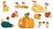 Little Children Carrying and Playing with Huge Fruit and Vegetables Vector Set