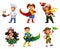 Little children in costumes. Superheroes, cook, pilot, scout. Comic character, 3d vector icon set