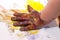 Little Children Hands doing Fingerpainting