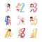 Little Children Holding Number or Numeral Learning Basic Counting Vector Set