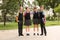 Little children in stylish school uniform