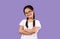 Little Chinese Girl Wearing Eyeglasses Posing Crossing Hands, Purple Background