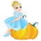 Little Cinderella sitting on a giant pumpkin