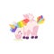 Little colored unicorn with rainbow hair flat vector illustration isolated.