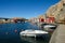 Little colorful boat houses at SmÃ¶gen at westcoast sweden