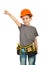 Little constructor worker boy pointing