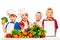 Little cooks with vegetables and ingredients list