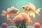 Little couple fishes lover in coral world 3D fantasy art, kid wall art, frame artwork