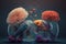 Little couple fishes lover in coral world 3D fantasy art, kid wall art, frame artwork