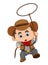 The little cowboy is catching something with the long rope