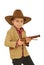 Little cowboy holding weapon toy