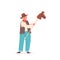 Little Cowboy with Toy Horse on Stick. Kid Wear Traditional Wild West Costume Jeans, Vest and Hat. Boy Western Personage