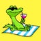 Little crocodile rest sand beach drink cocktail illustration cartoon