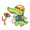 Little crocodile the rugby player, vector cartoon illustration