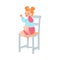 Little Crying Redhead Girl Sitting on Chair Wiping Tears from Face Vector Illustration