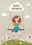 Little curly redhead girl on a swing.