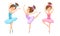 Little cute ballerinas in tutu dress and pointe dance. Vector cartoon dancing girls
