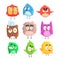 Little Cute Bird Chicks Set Of Cartoon Characters in Geometric Shapes, Stylized Cute Baby Animals