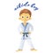 Little cute boy wearing a blue kimono and a black fighter belt