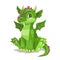 Little cute cartoon green baby dragon. Vector illustration.