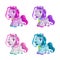 Little cute cartoon horses set. Pony princess toys collection.