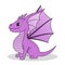 Little cute cartoon lilac dragon with horns, wings and tail. Funny fantasy character, young mythical reptile monster. Vector