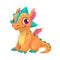 Little cute cartoon orange baby dragon, vector.