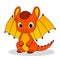 Little cute cartoon orange dragon with wings. Funny fantasy character, young mythical reptile monster. Vector illustration
