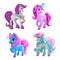 Little cute cartoon pony princess set. Vector beautiful horses icons.